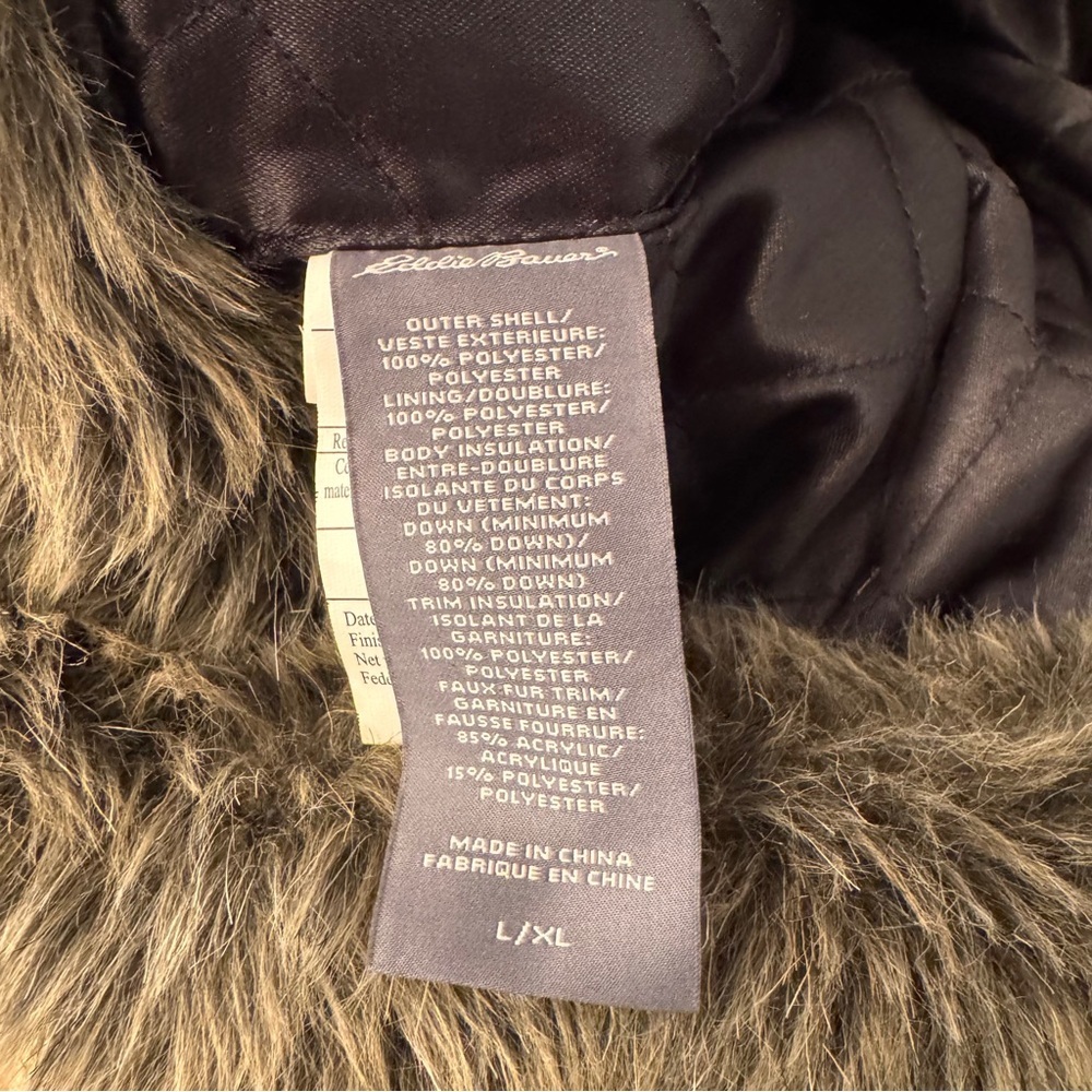 Eddie Bauer Black Trapper Hat faux fur L/XL snap closure Down insulated - Picture 7 of 15